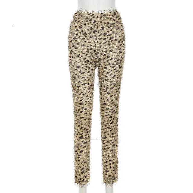 Women's Pants Folds Leopard Herfst Undefined High Street Sheath Slim Attirewear Stretchy Waist Body Shaping Streetwear 230925