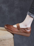 peopleterritory Women Summer Retro Solid Leather Platform Shoes SC1025