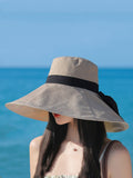 peopleterritory Women Summer Colorblock Sunproof Bowknot Hat QW1022