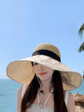 peopleterritory Women Casual Solid Large Brim Sunproof Hat XX1005