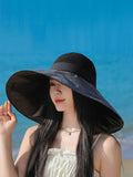 peopleterritory Women Summer Travel Large Brim Sunproof Spliced Hat QW1036