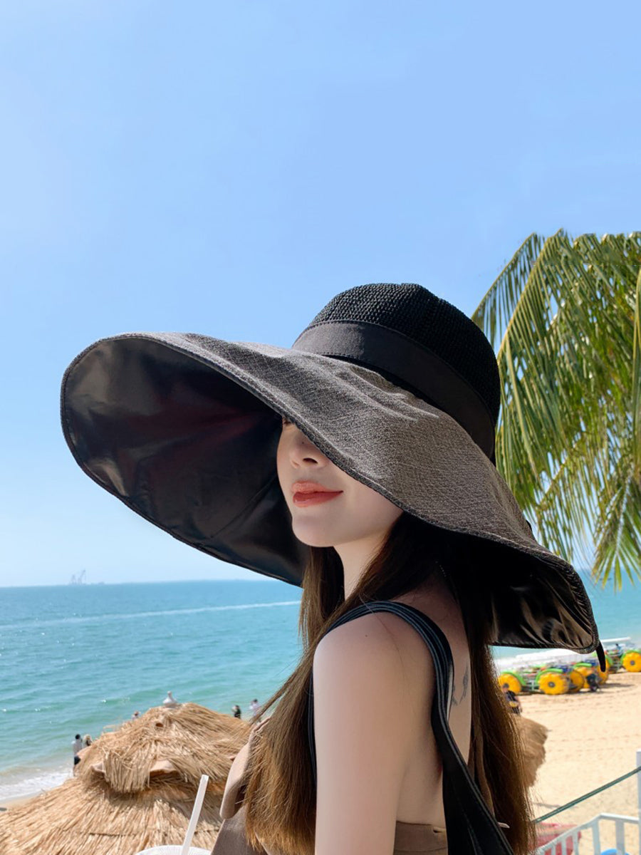 peopleterritory Women Casual Solid Large Brim Sunproof Hat XX1005