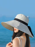 peopleterritory Women Summer Colorblock Sunproof Bowknot Hat QW1022