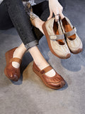 peopleterritory Women Summer Retro Solid Leather Platform Shoes SC1025