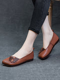 peopleterritory Women Summer Ethnic Colorblock Leahter Soft Flat Shoes KL1025