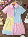 Girls Summer Ready Vibrant Dress - Lapel Collar, Short Sleeves, Button Front - Perfect for Outdoor Adventures