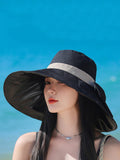 peopleterritory Women Summer Colorblock Sunproof Bowknot Hat QW1022