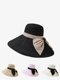 peopleterritory Women Summer Colorblock Sunproof Bowknot Hat QW1022