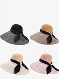 peopleterritory Women Summer Travel Large Brim Sunproof Spliced Hat QW1036