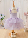 Midi Length Girls Princess Birthday Dress - Mesh Tulle Stitching, Sleeveless, Layered Tutu, Solid Color, Casual Style, Cotton Fabric, Knit Construction - Perfect for Summer Party Outfit