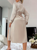 Luxurious Womens Satin Night Robe - Elegant Long-Sleeve V-Neck with Belt, Comfortable Sleepwear for Evening Relaxation