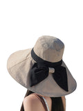 peopleterritory Women Summer Colorblock Sunproof Bowknot Hat QW1022