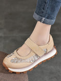 peopleterritory Women Summer Leather Spliced Mesh Sequin Platform Shoes XX1022