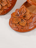 peopleterritory Women Summer Artsy Flower Leather Flat Shoes AA1005