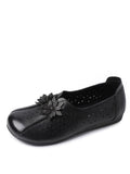 peopleterritory Women Vintage Leather Flower Cutout Flat Shoes KL1034