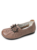 peopleterritory Women Vintage Leather Flower Cutout Flat Shoes KL1034