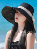 peopleterritory Women Summer Colorblock Sunproof Bowknot Hat QW1022