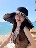 peopleterritory Women Casual Solid Large Brim Sunproof Hat XX1005