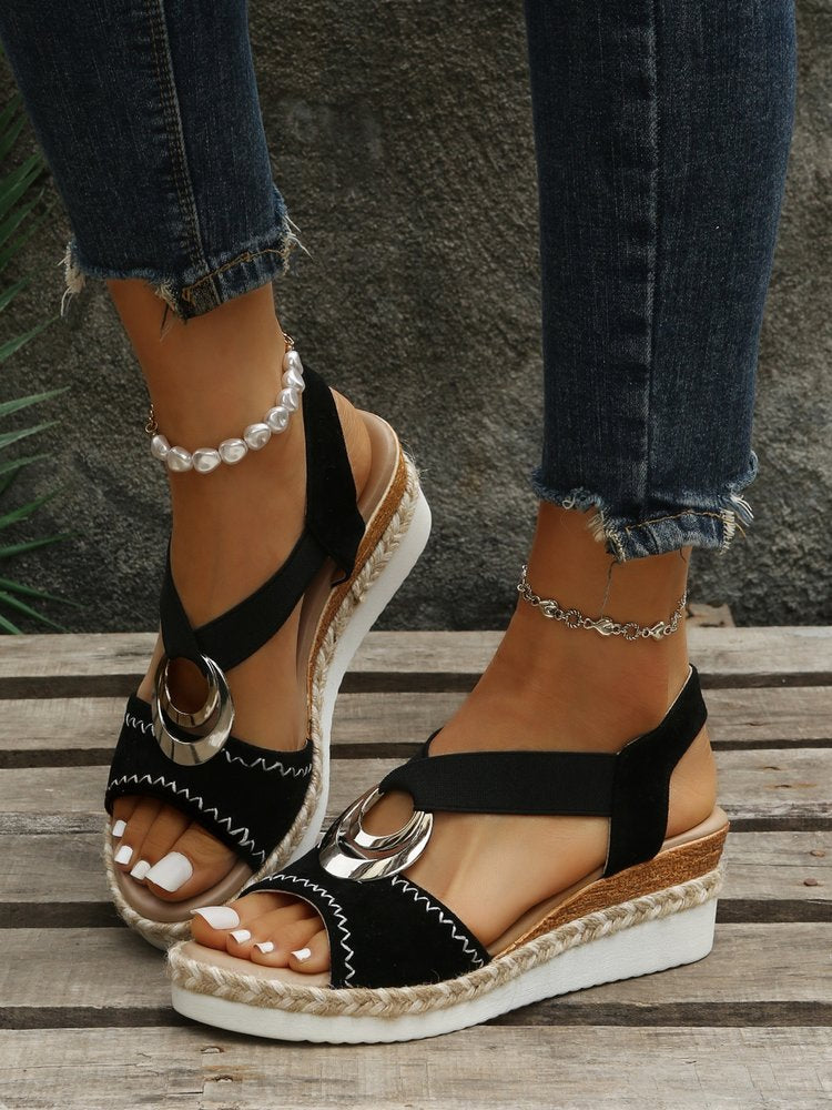 peopleterritory Metal Woven Wedge Platform Roman Sandals  QI84