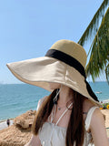 peopleterritory Women Casual Solid Large Brim Sunproof Hat XX1005