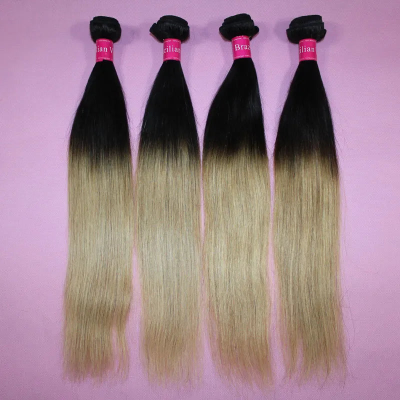 Brazilian Straight Hair Weave Ombre Human Hair Weft Two Tone Color 100 Peruvian Hair Bundles 1B/27 1B/30 1B/99j 1B/Red