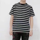 Kaji G Carbon Brushed Heavy Short Sleeve/Black and White T-shirt Striped round Neck Men's Clothing  Spring and Summer New