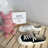 peopleterritory Summer New Semi Slippers Canvas Shoes Female Students Korean Style Ulzzang Street Shooting Slip-on Lazy Shoes without Heel