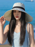 peopleterritory Women Summer Colorblock Sunproof Bowknot Hat QW1022