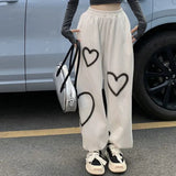 Women's Pants s Zoki Vintage Heart Printing Casual Women Summer Thin Section Loose Straight Jogging Bf Fashion Hip Hop Streetwear 230428