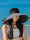 peopleterritory Women Summer Travel Large Brim Sunproof Spliced Hat QW1036