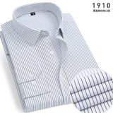 Spring and Autumn Men's Long-Sleeve Shirt Middle-Aged Business Workwear Non-Ironing Blue Striped Business Wear Overalls Shirt