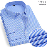 Spring and Autumn Men's Long-Sleeve Shirt Middle-Aged Business Workwear Non-Ironing Blue Striped Business Wear Overalls Shirt