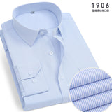 Spring and Autumn Men's Long-Sleeve Shirt Middle-Aged Business Workwear Non-Ironing Blue Striped Business Wear Overalls Shirt