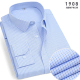 Spring and Autumn Men's Long-Sleeve Shirt Middle-Aged Business Workwear Non-Ironing Blue Striped Business Wear Overalls Shirt