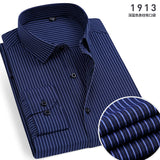 Spring and Autumn Men's Long-Sleeve Shirt Middle-Aged Business Workwear Non-Ironing Blue Striped Business Wear Overalls Shirt