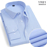 Spring and Autumn Men's Long-Sleeve Shirt Middle-Aged Business Workwear Non-Ironing Blue Striped Business Wear Overalls Shirt