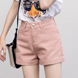 peopleterritory Pink Denim Shorts Women's Summer  New High Waist A- line Loose Wide Leg Apricot Slimming Hot Pants