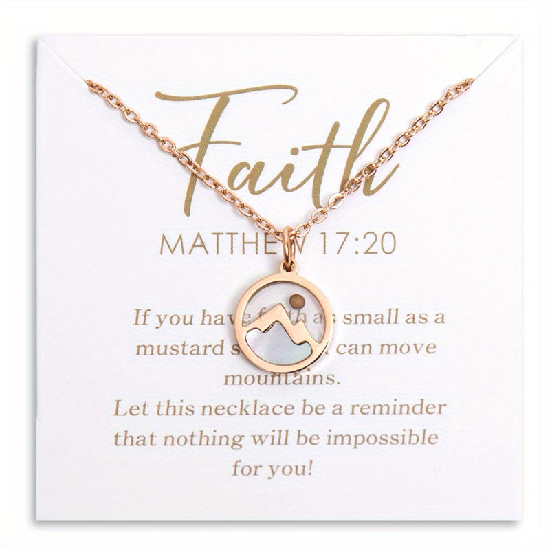 Elegant Mustard Seed Mountain Necklace, 1pc Rose Golden/Silvery Delicate Faith-Inspired Jewelry With Inspirational Card, Gift For Her