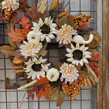 17.7inch White Pumpkins Fall Wreaths for Front Door with Pine Cones, Maple Leaf, and Berries Bunch Decoration for Thanksgiving Harvest Festival Indoor/Outdoor