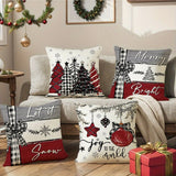 4pcs/ set Merry Christmas Xmas Tree Bow Pillow Covers, Farmhouse Christmas Tree Decorations, Merry Christmas Tree Hello Winter Holiday Decor Throw Cushion Cases For Couch Sofa Living Room Outdoor, Without Pillow Inserts, 18*18Inch