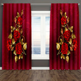 2pcs Set Elegant Rose Pattern Decorative Curtains - Machine Washable, Satin Finish for Bedroom & Living Room, Perfect for Christmas Home Decor