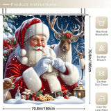 4Pcs Waterproof Christmas Shower Curtain Set, Santa Claus, Christmas Elk, Pine Tree, Non-Slip U Shape Mat, Bath Mat, Toilet Lid Rug, Bathroom Decor Sets, Winter Home Decor Accessories