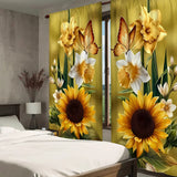 2pcs Contemporary Flower Butterfly Printed Semi-Transparent Polyester Curtains - Easy Machine Wash, Versatile for Living Room, Bedroom, Office - No-Electricity Decorative Drapes