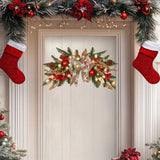 Christmas Wreath with Lights, Operated Xmas Garland with Decorations, Wreath for Front Door Porch Wall Window Fireplace Outdoor Home Holiday Accent