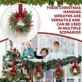 4-Pack Traditional Christmas Mini Wreaths, Artificial Snowy Cedar with Plaid Ribbon, Farmhouse Style Cabinet Hanging Wreaths for Kitchen, Holiday Xmas Window & Door Decor, No Power Required