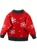 Festive Kids' Reindeer Pullover Sweater - Soft Acrylic Blend Knit Fabric, Regular Fit Crew Neck Long Sleeve Jumper for Children with Medium Stretch, Ideal for Fall/Winter Holiday Collection