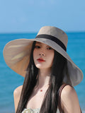 peopleterritory Women Summer Colorblock Sunproof Bowknot Hat QW1022