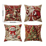 4pcs Set Christmas Velvet Throw Pillow Covers - Santa, Snowman & Reindeer Designs | Soft & Cozy Decorative Cushion Cases for Living Room & Bedroom | Machine Washable with Zip Closure