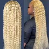 250% 40 Inch 613 Honey Blonde Deep Wave Brazilian Full 13x4 Lace Frontal Wigs Transparent Synthetic Lace Front Wigs Preplucked