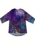 Plus Size Blouse - Relaxed Fit, Vibrant Tie Dye & Floral Print, Long Sleeve, Round Neck, Split Top - Designed for Curvy Women, Plus Size Fit